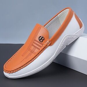 NIB Mens Orange White Driving Moccasins Loafers Slip On Shoes Size 41 CN 9.5 US